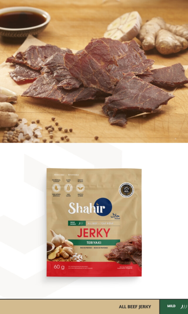 Teriyaki Beef Jerky with a pack shot
